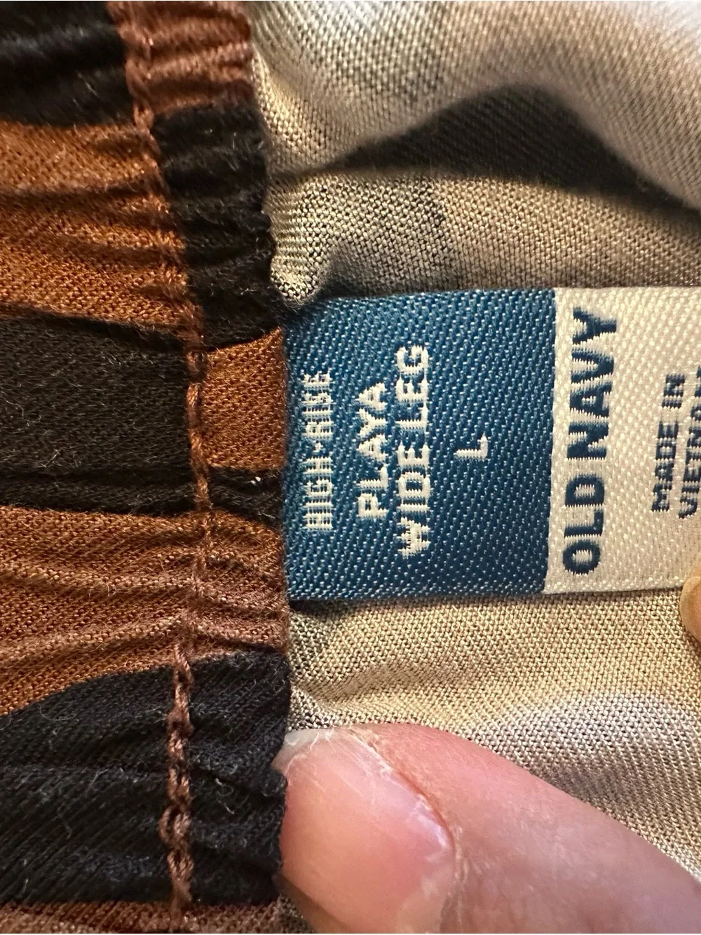 Old Navy Playa wide leg high rise elastic waist brown Checker Pants Large - Picture 7 of 9